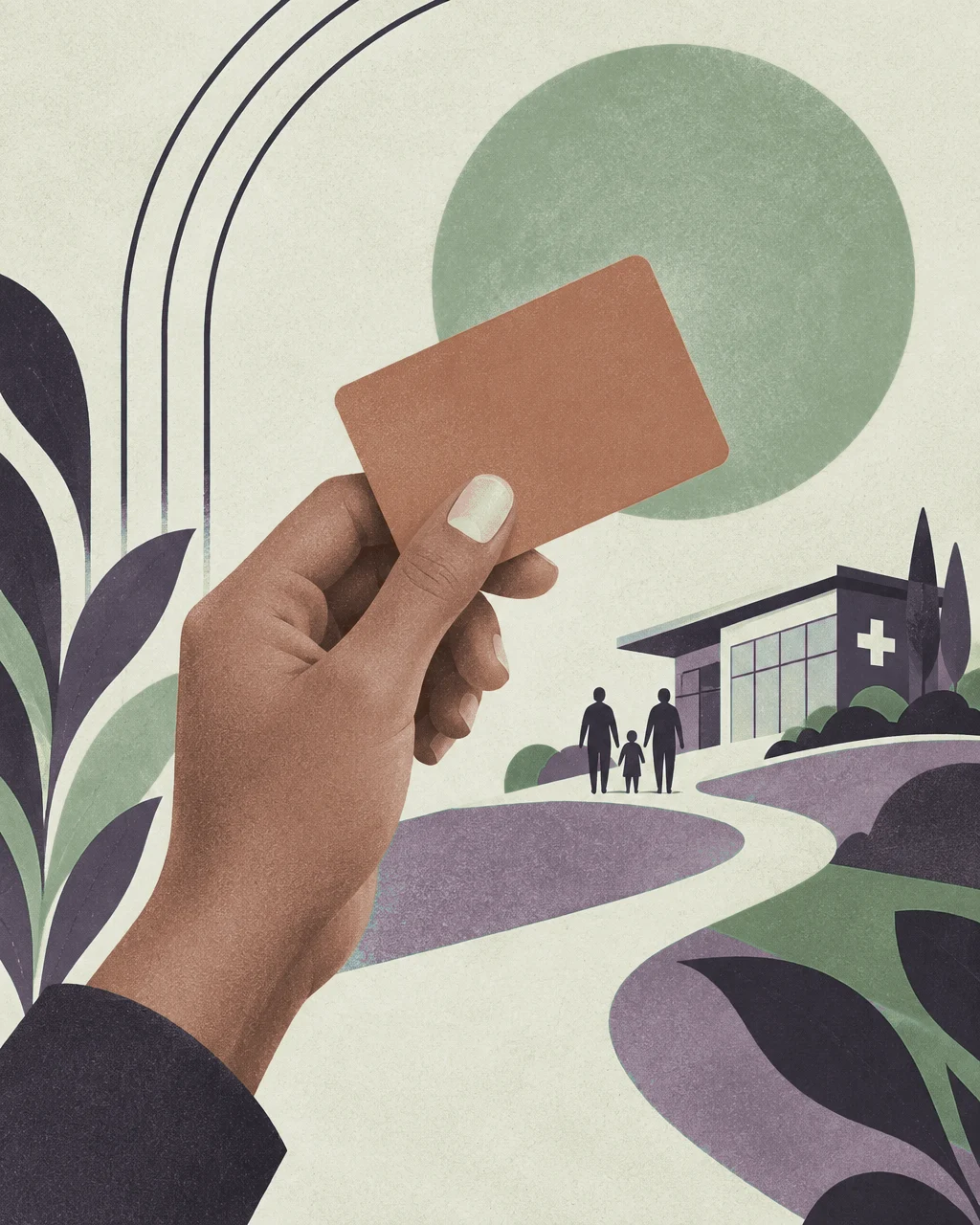 Abstract orange card and chartreuse sun illustration