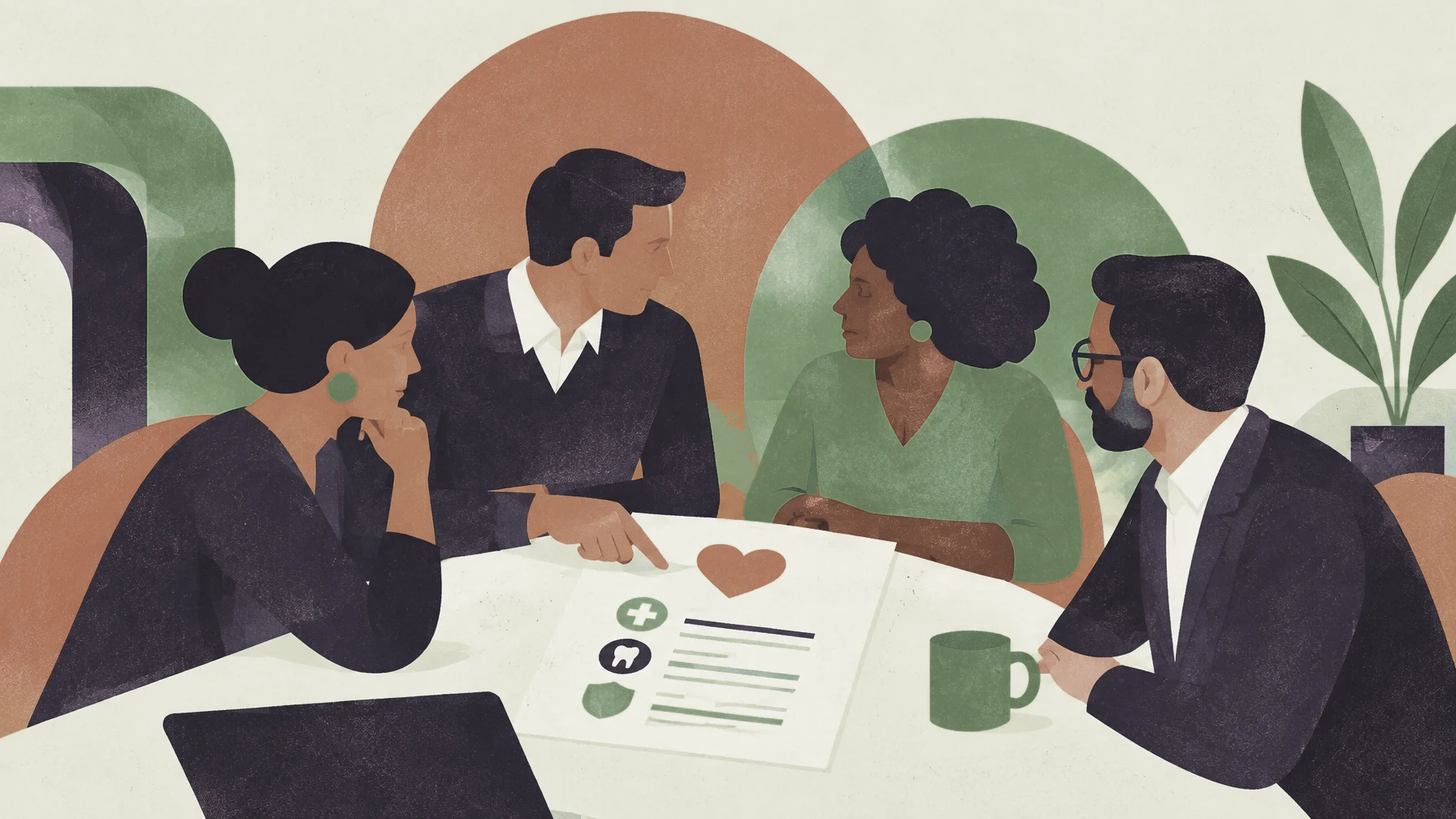 Abstract illustration of a small team planning care together